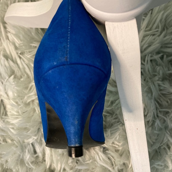 Vintage Glorious Blue Suede Kitten Heel Shoes - Picture 5 of 8